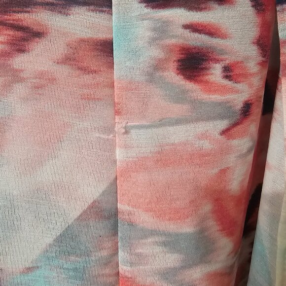 Jennifer Lopez Floral Watercolor V-Neck Blouse in Coral, Navy & Mint - Picture 8 of 14